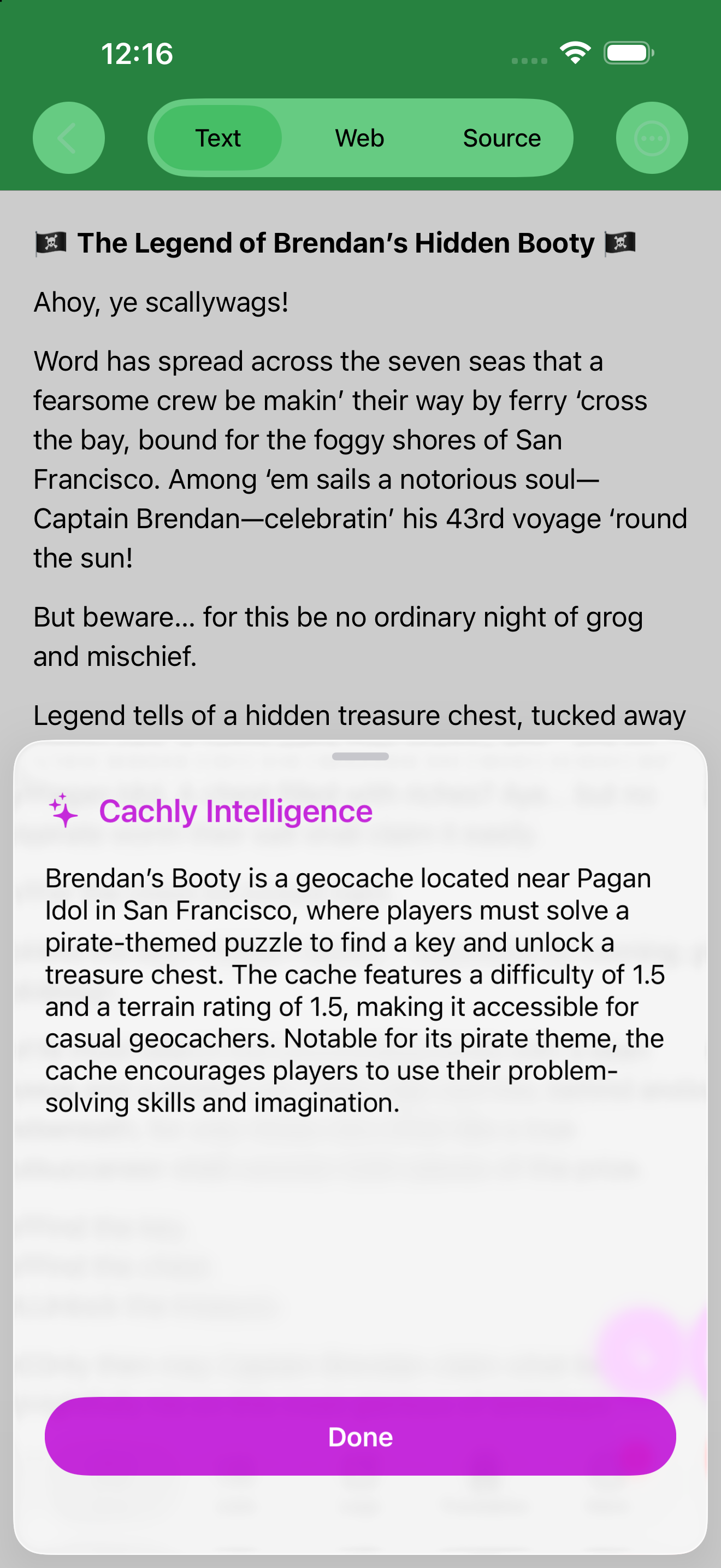 The same sparkle button on a description condenses a long listing into a quick read.