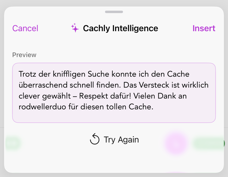 The same request written in German after choosing German with the globe language button.