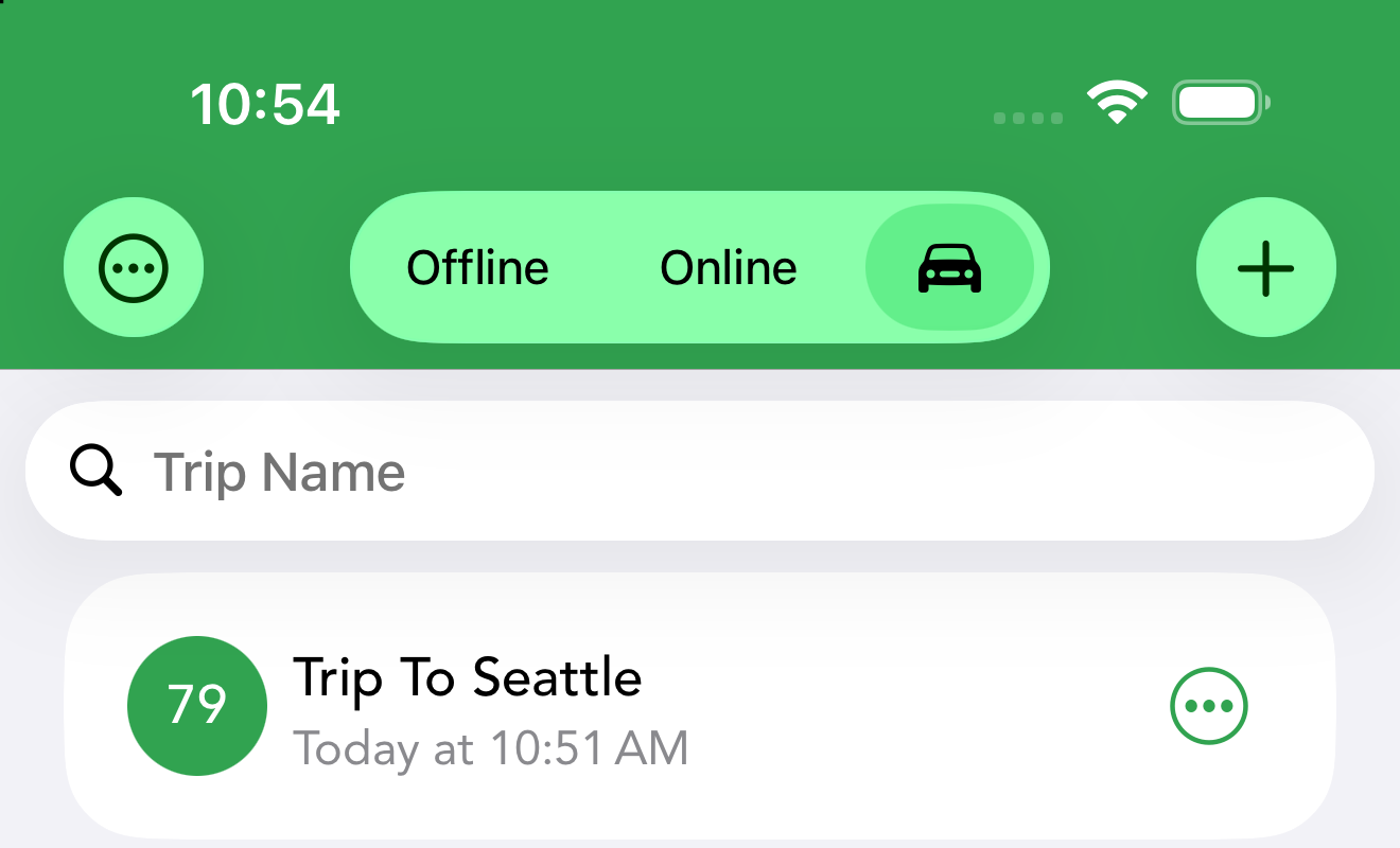 The Trips segment holds trip lists for planning a route of caches.