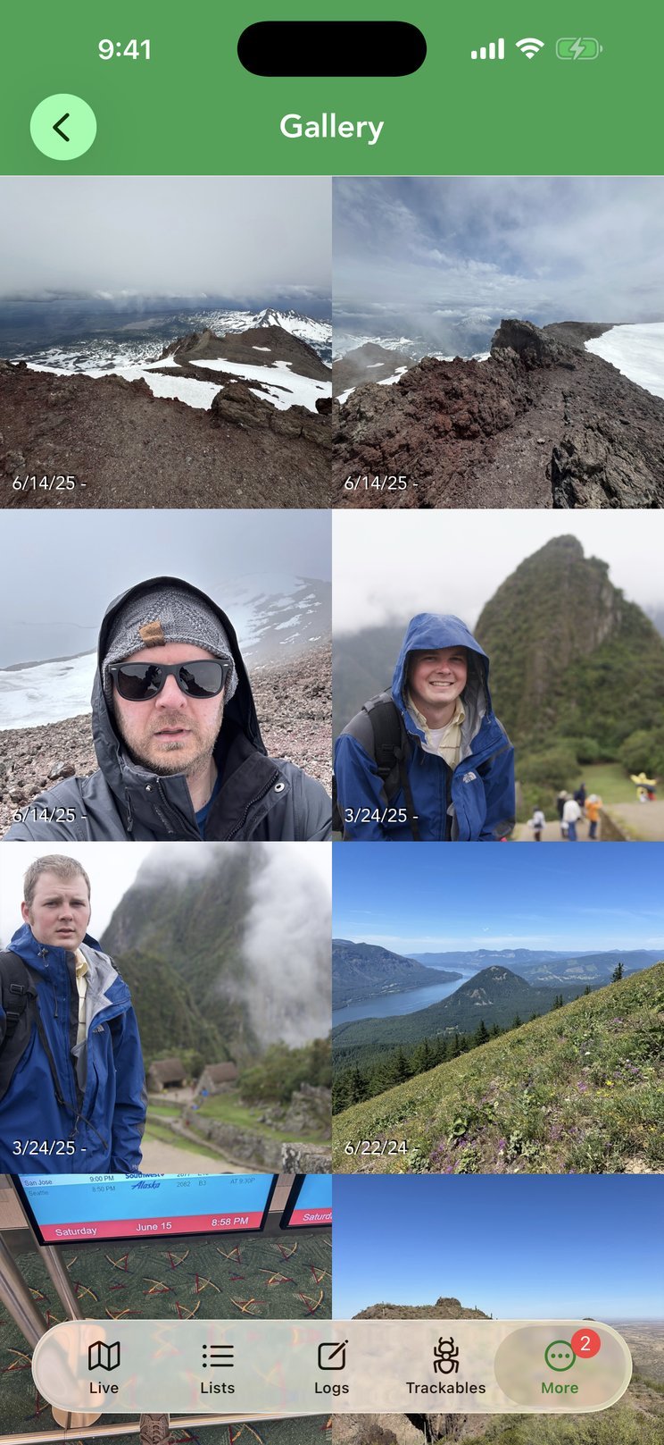 The Gallery collects the photos from your logs, each labeled with the date it was logged.