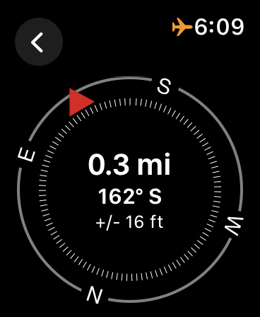 The compass dial: distance, bearing and GPS accuracy.
